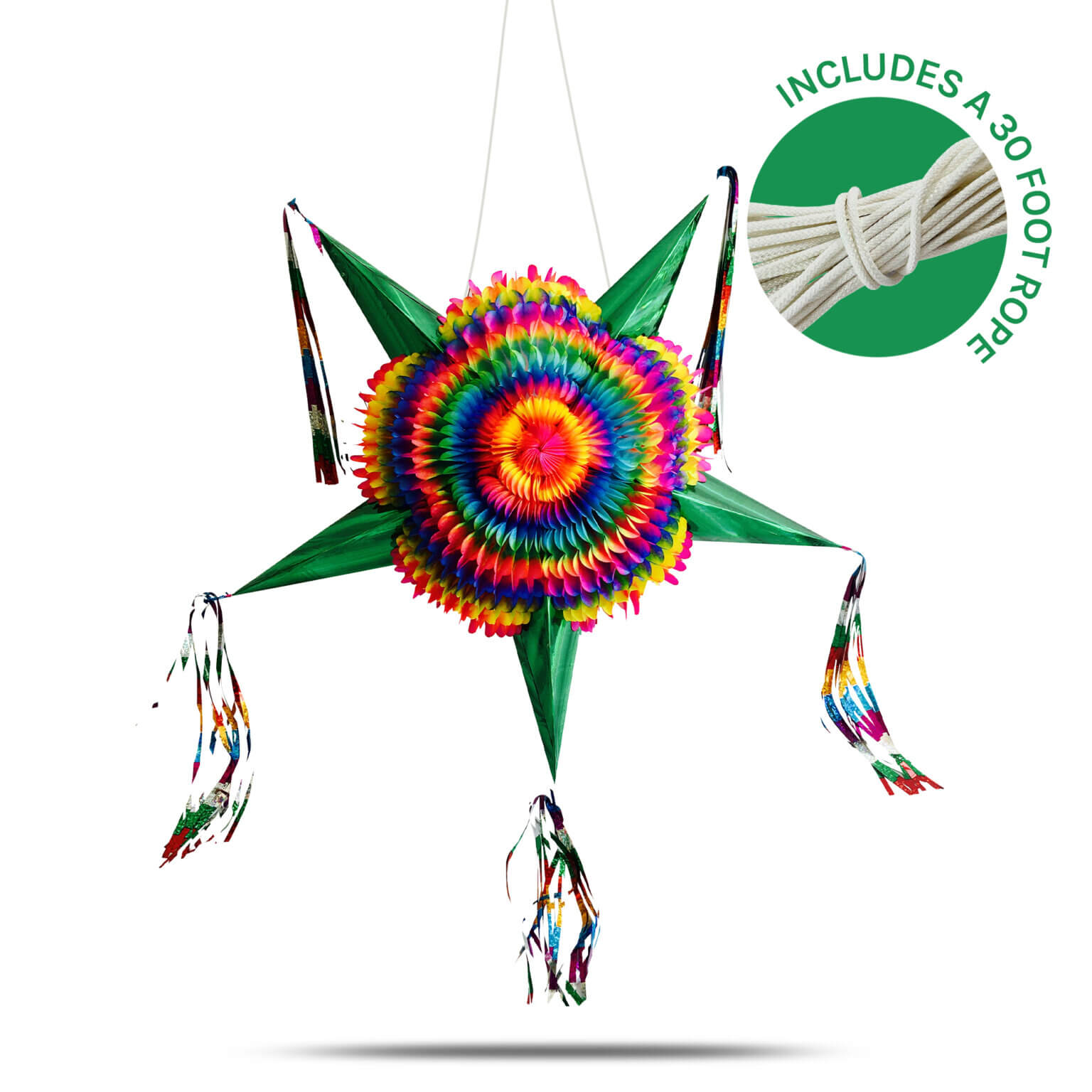 Extra Large Mexican Star Piñata With Green Cones And 30 Ft Rope Included Holds 3 Pounds Of 4360