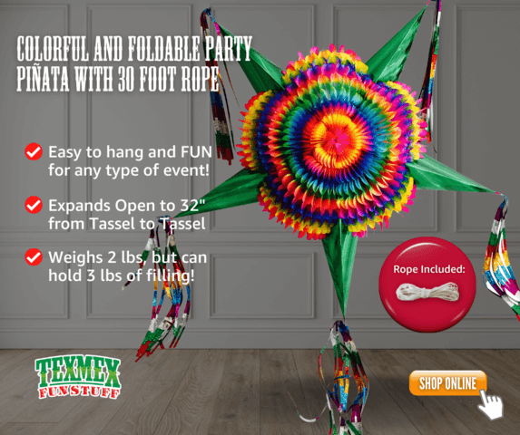 Extra Large Mexican Star Piñata with Green Cones and 30 Ft Rope Included,  Holds 3 Pounds of Pinata Filler