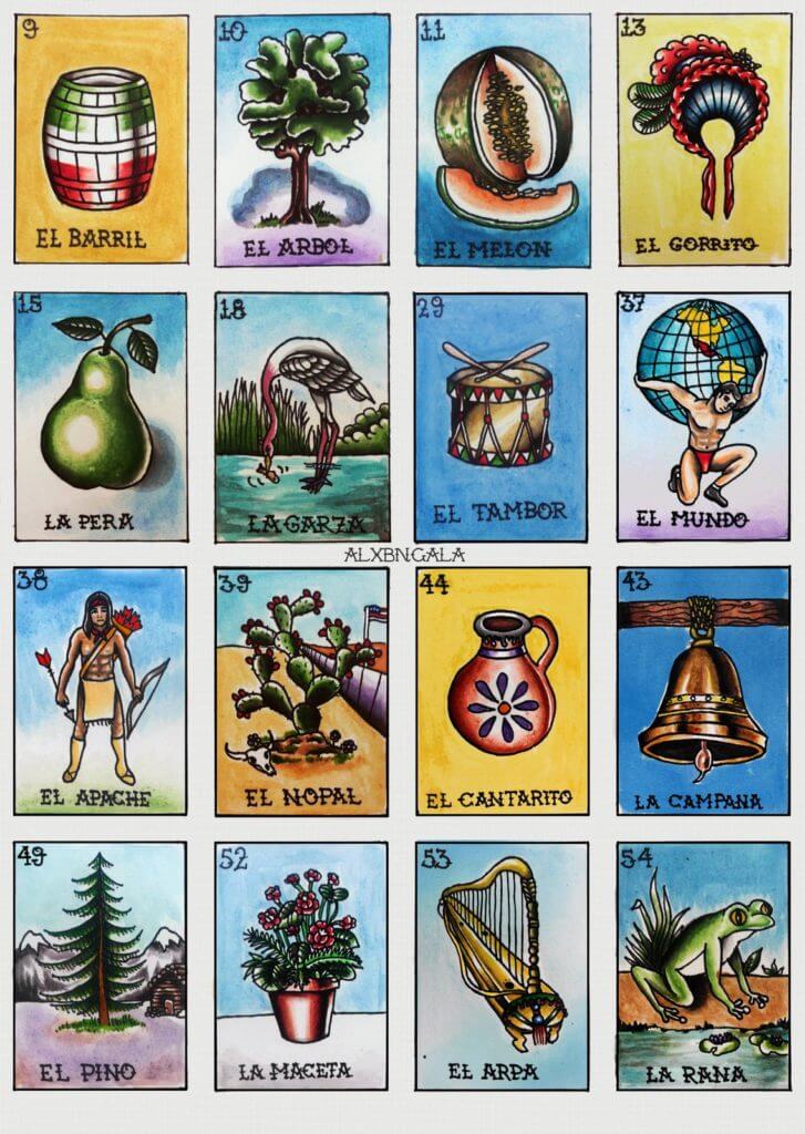 LOTERIA Mexicana Family Set of 10 Boards and Cards Bingo Gacela El Borracho  for sale online
