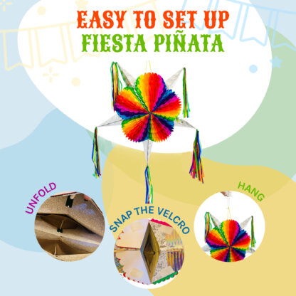 Jumbo Rainbow Mexican Star Piñata with 30 Ft Rope Included, Holds 5 Pounds of Pinata Filler - Image 8