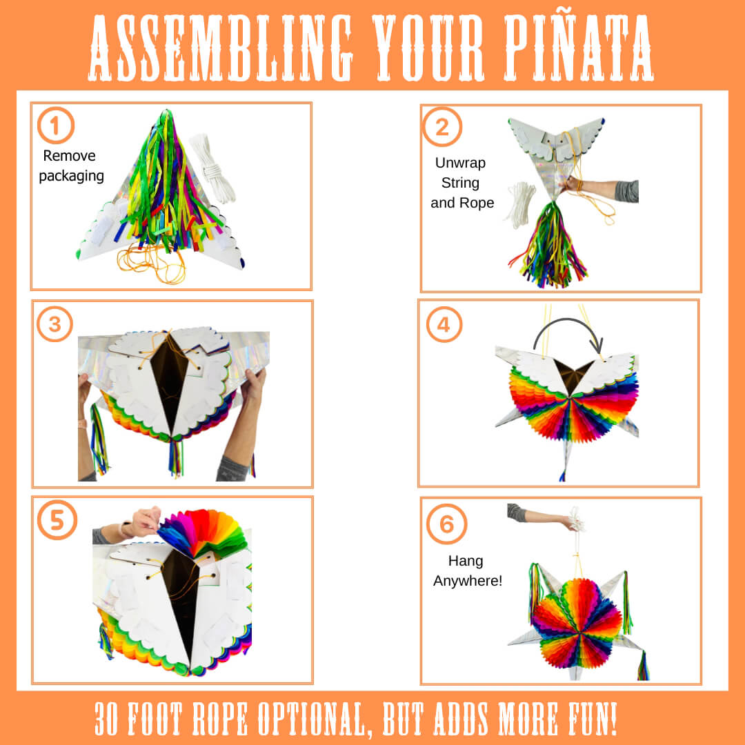 Piñata gigante extra grande – Piñata mexicana de estrella grande de 52  pulgadas – Piñata festiva arcoíris – Piñata Authentica para fiesta de