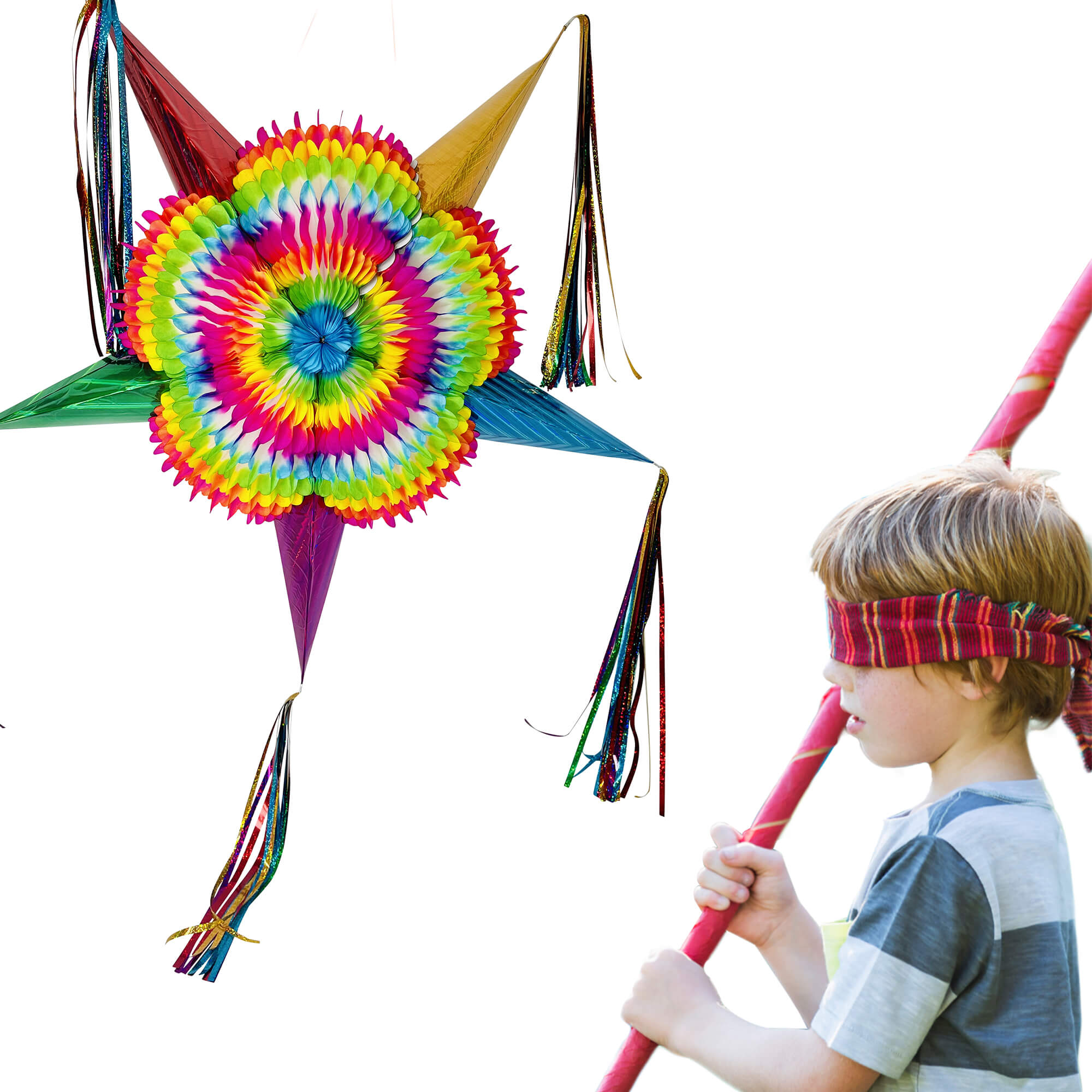 Extra Large Mexican Star Piñata with Multicolor Cones and 30 Ft