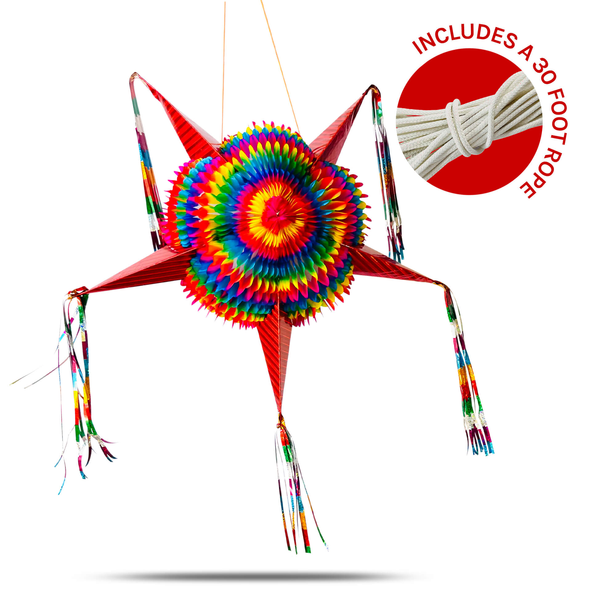Extra Large Rainbow Mexican Star Piñata with 30 Ft Rope Included, Extra  Velcro, Extra Sturdy Red Cones, Holds 4 Pounds - TexMex Fun Stuff