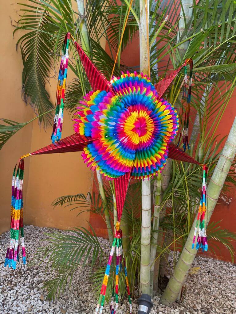 Extra Large Mexican Star Piñata with Red Cones and 30 Ft Rope