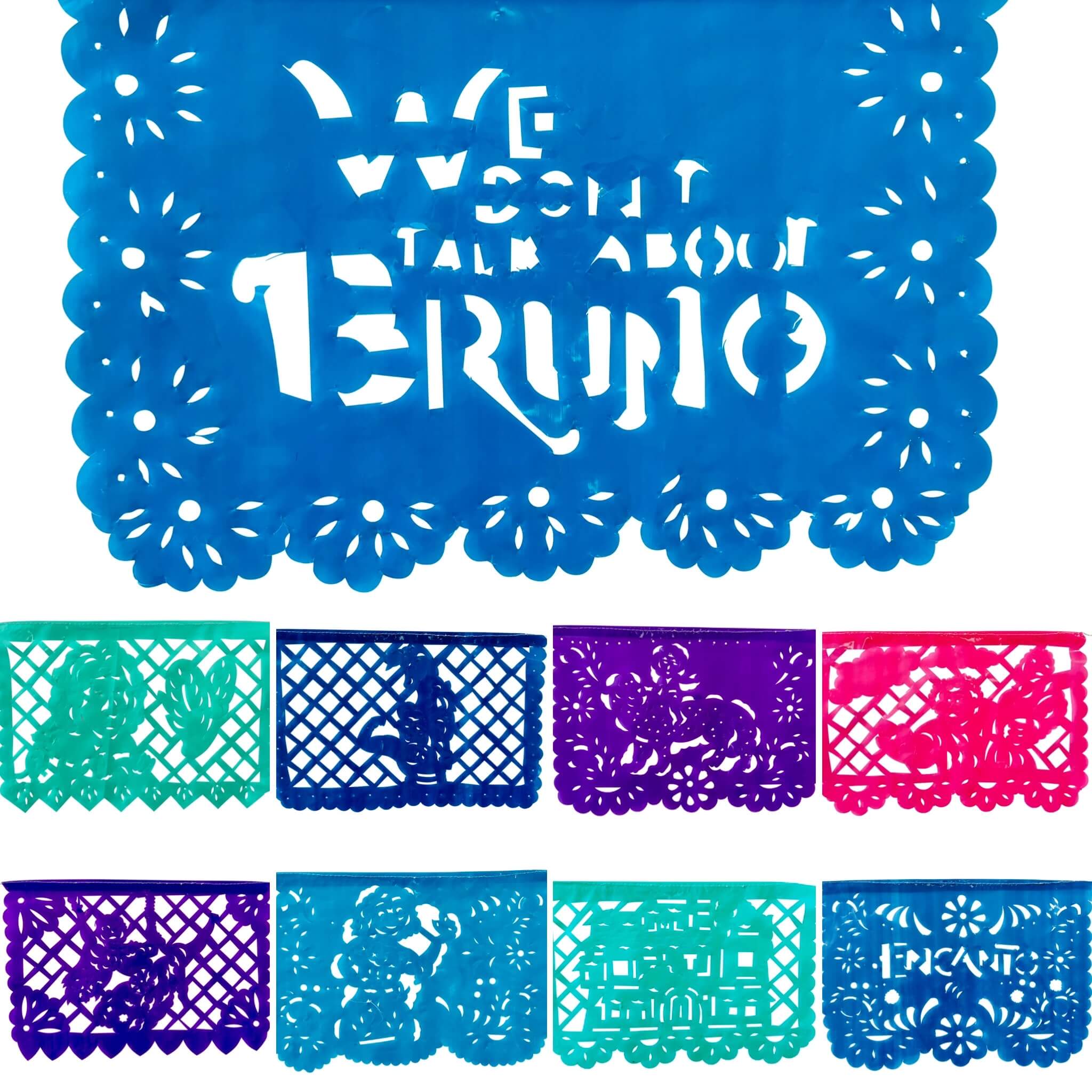 Encanto! Colombiana Fiesta PLASTIC Papel Picado Party Decorations- 4 Pack,  50 Feet Long! Scenes and Magic Doors!